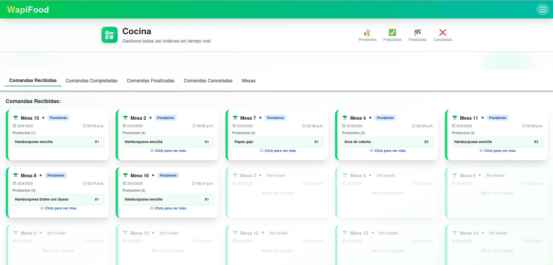 Registro de ordenes en tiempo actual